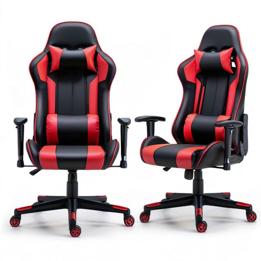 Gamingstuhl in Rennsitzform, 66 x 65 x 110–120 cm, Schwarz/Rot, PU-Kunstleder