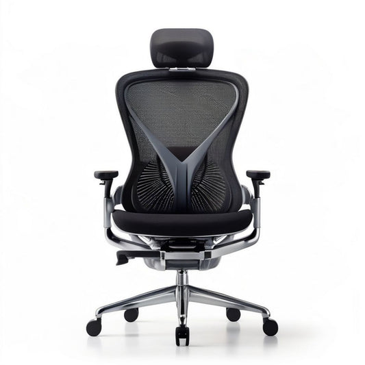 Ergonomischer Bürostuhl mit Kopfstütze, Netzrückenlehne und Armlehnen, Schwarz/Silber, 68 x 68 x 116–126 cm