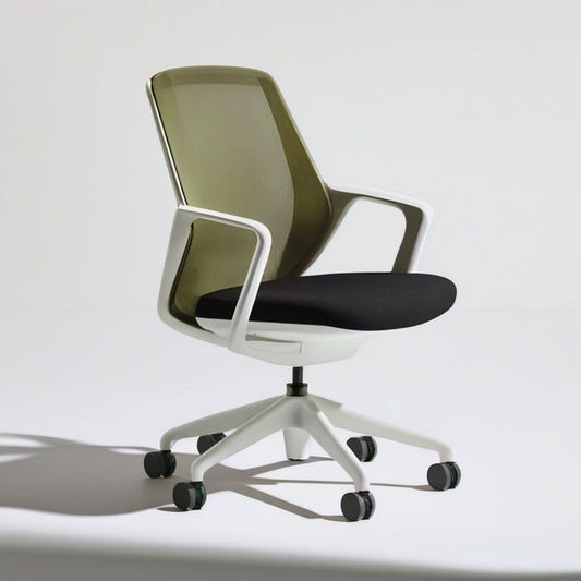 Ergonomischer Bürostuhl mit Netzrückenlehne, 64 x 64 x 98–108 cm, Weiss/Olivgrün/Schwarz