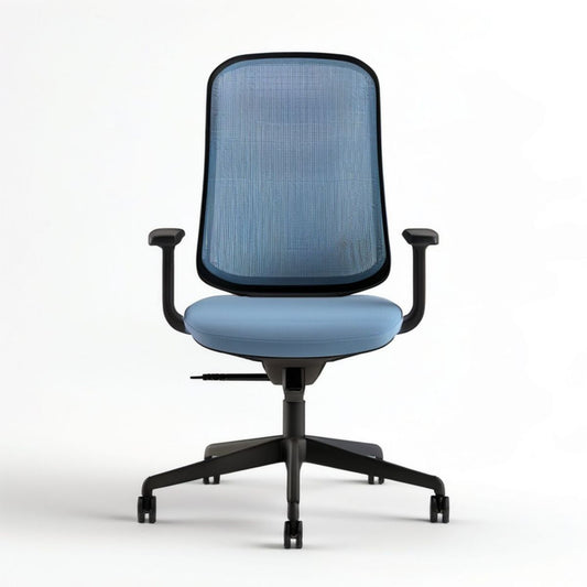 Bürodrehstuhl mit Netzrücken, Armlehnen und Höhenverstellung, Blau/Schwarz, 64 x 64 x 96–106 cm