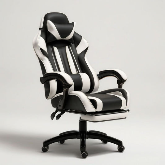 Gaming-Drehstuhl aus PU-Kunstleder Schwarz/Weiss, 68 x 68 x 120–130 cm