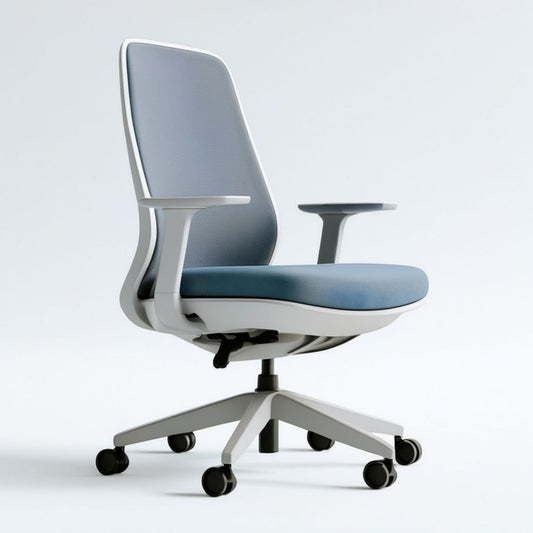 Ergonomischer Bürodrehstuhl mit Netzrücken, Armlehnen und Rollen, Hellblau/Weiss/Schwarz, 65 x 65 x 114–124 cm