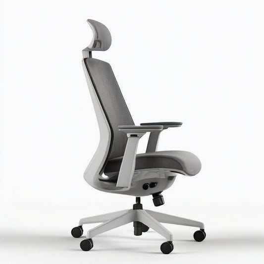 Ergonomischer Bürostuhl mit Kopfstütze, Armlehnen und Rollen, Grau/Hellgrau/Schwarz, 66 x 66 x 118–128 cm