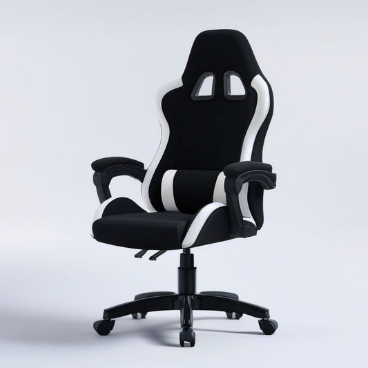 Gaming-Drehstuhl mit Armlehnen und Lendenkissen, Schwarz/Weiss, 68 x 68 x 117–127 cm