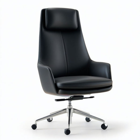 Ergonomischer Bürostuhl aus schwarzem PU-Kunstleder mit Kopfstütze, 68 x 68 x 116–126 cm