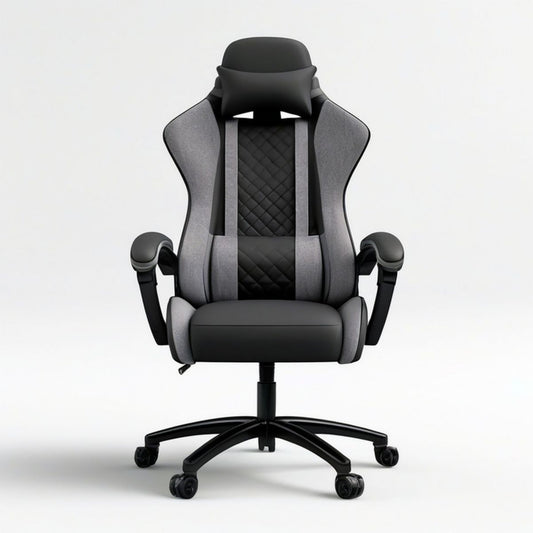 Gamingstuhl mit hoher Rückenlehne, 68 x 68 x 120–130 cm, Schwarz/Grau, PU-Kunstleder und Polyester