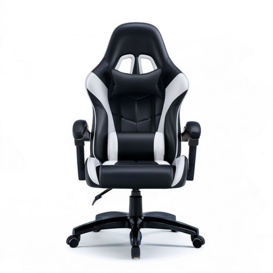 Gamingstuhl mit Liegefunktion, höhenverstellbar, Schwarz/Weiss, 66 x 65 x 125–135 cm